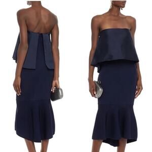 Sachin + Babi Midnight Blue Ribbed Knit Strapless Fluted Hem Dress